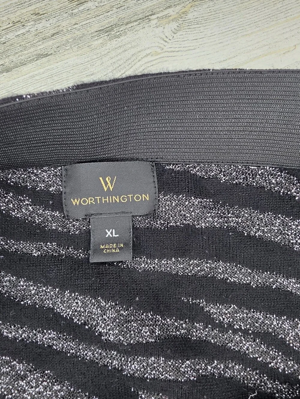 Worthington XL Black Silver Zebra Metallic Knit Pencil Skirt Stretch Animal Prin